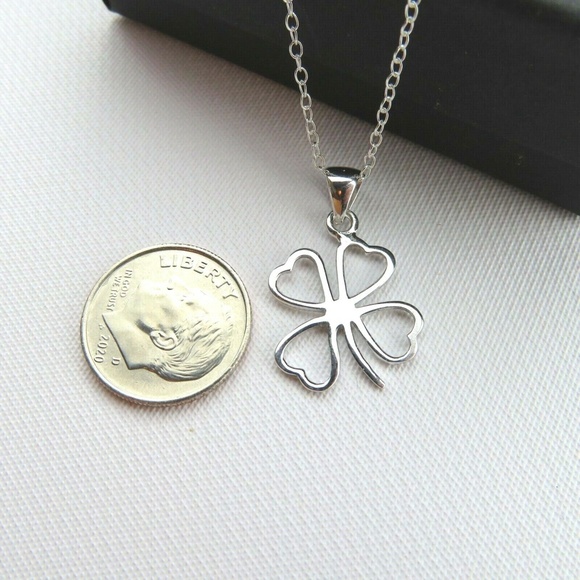 NEW- Sterling Silver 4 Leaf Clover Charm Necklace - Picture 4 of 5